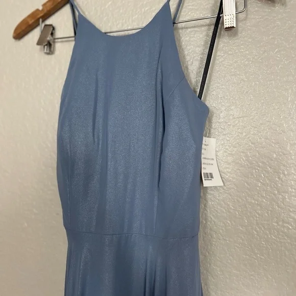 blue long satin dress Blue Satin A-line Long Prom Dresses With High Slit SP798 main image 0